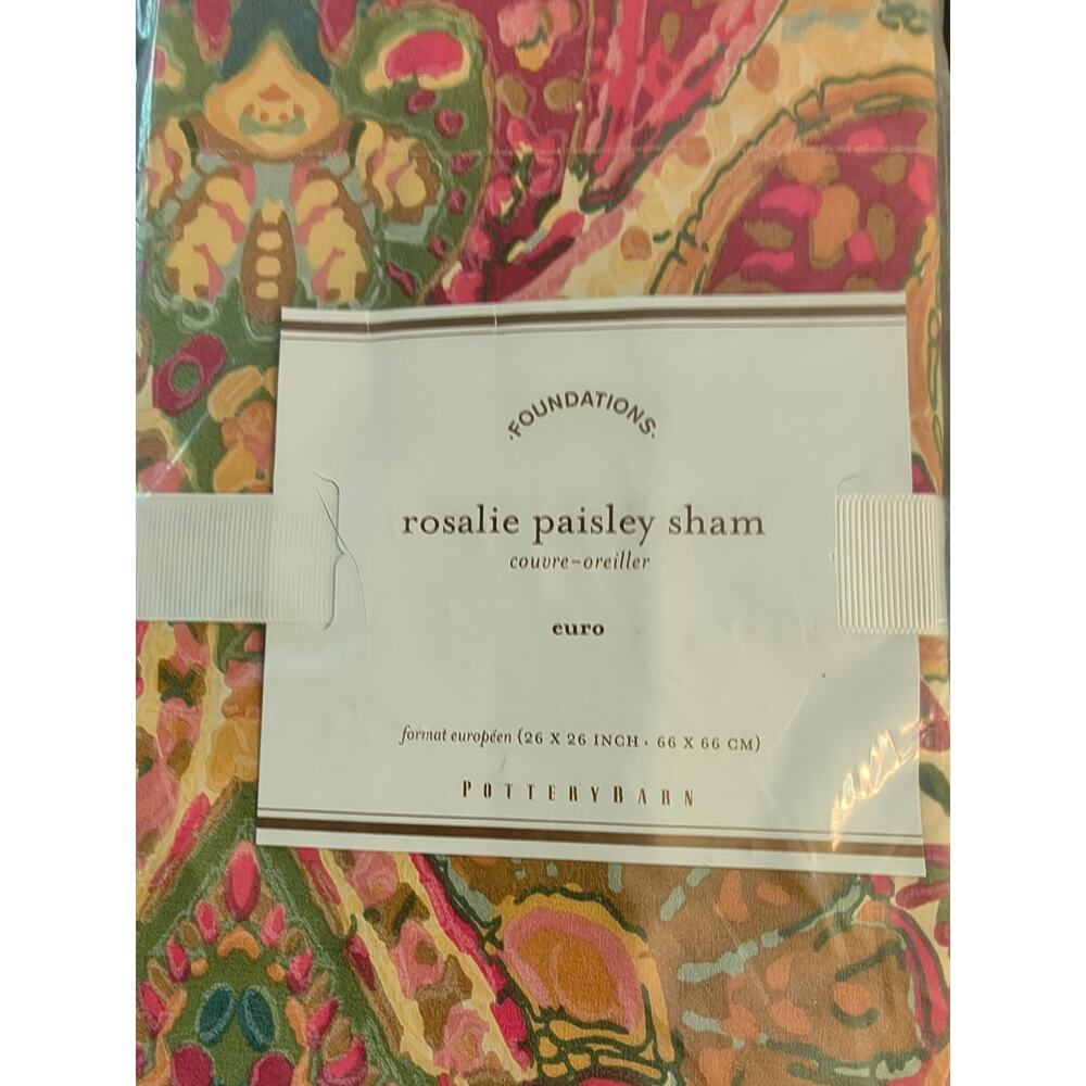 Pottery Barn Rosalie Paisley Euro Pillow Sham Red Blue Green Cream Yellow